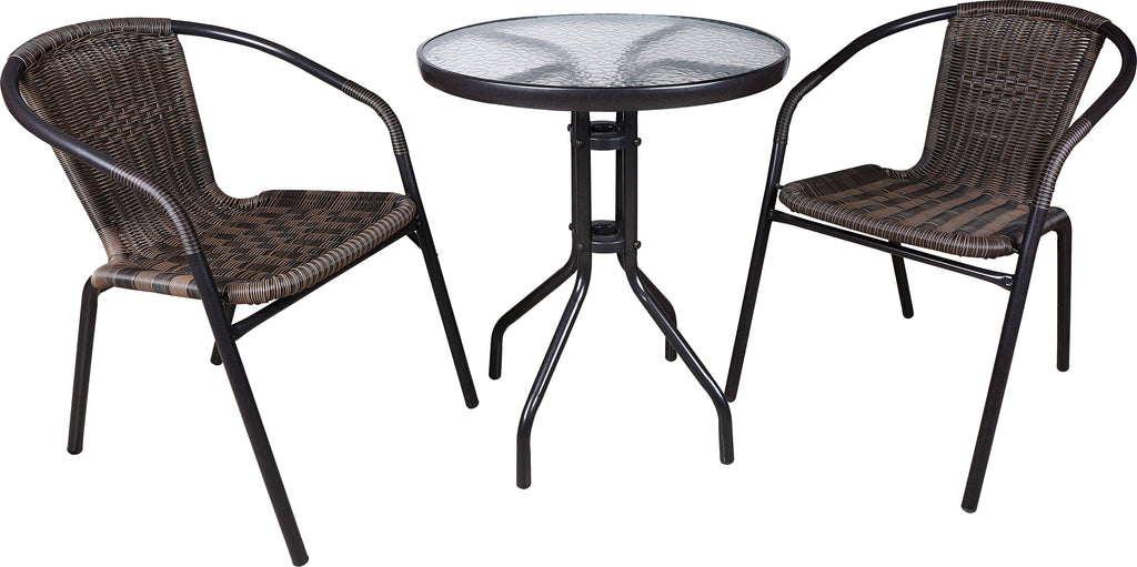 Bistro Set Rattan 2 Chairs (Stackable) & Table